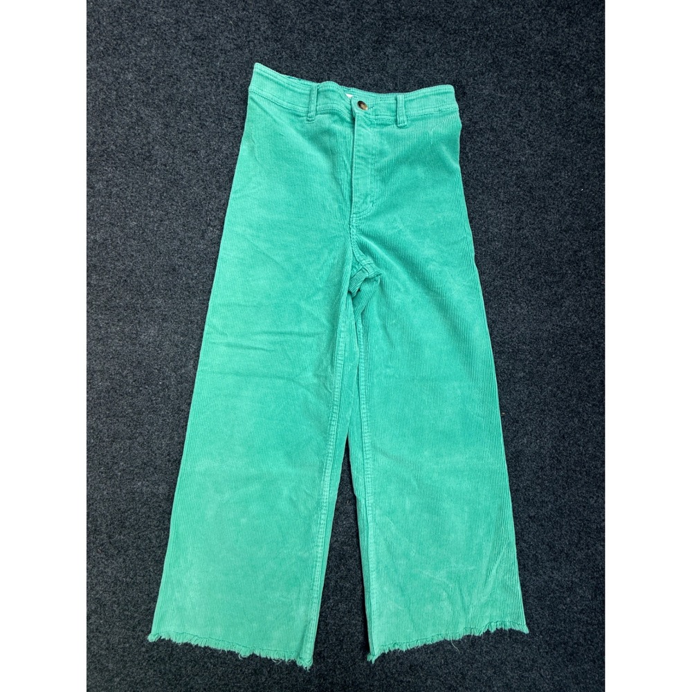 Billabong Pants Womens 26 Green Corduroy High Rise Wide Leg Raw Hem Coastal - Picture 2 of 10